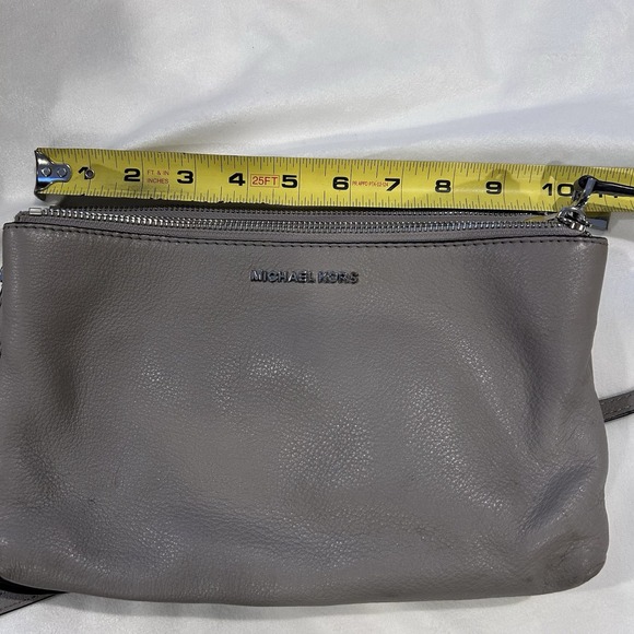 Michael Kors Shoulder Cross Bag Gray  Pebble‎ Leather 32S7SAFC3L Tag Double Zip - Picture 10 of 14
